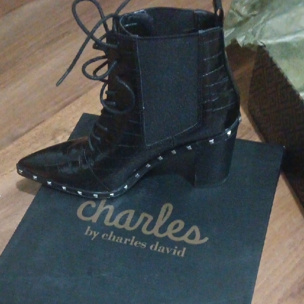 Charles By Charles David Black Lace Up Boots with Chunky Heel